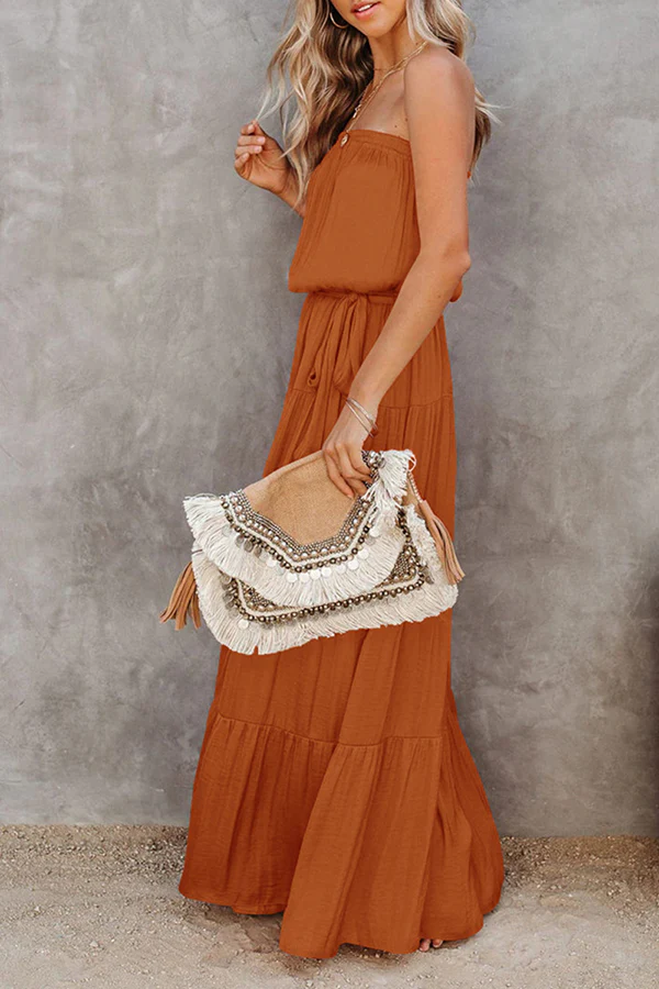 Fashion Casual Solid Frenulum Flounce Strapless Cake Skirt Dresses(8 Colors) - Image 17