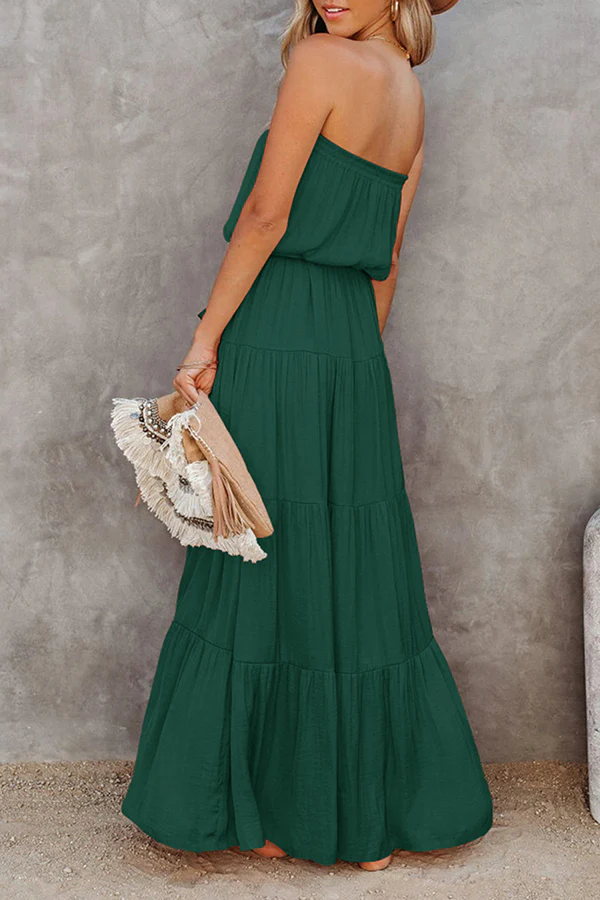 Fashion Casual Solid Frenulum Flounce Strapless Cake Skirt Dresses(8 Colors) - Image 24
