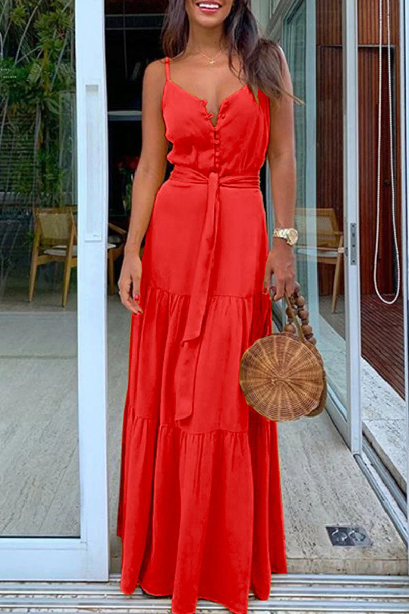 Fashion Casual Solid Frenulum V Neck Sling Dresses(5 Colors) - Image 4