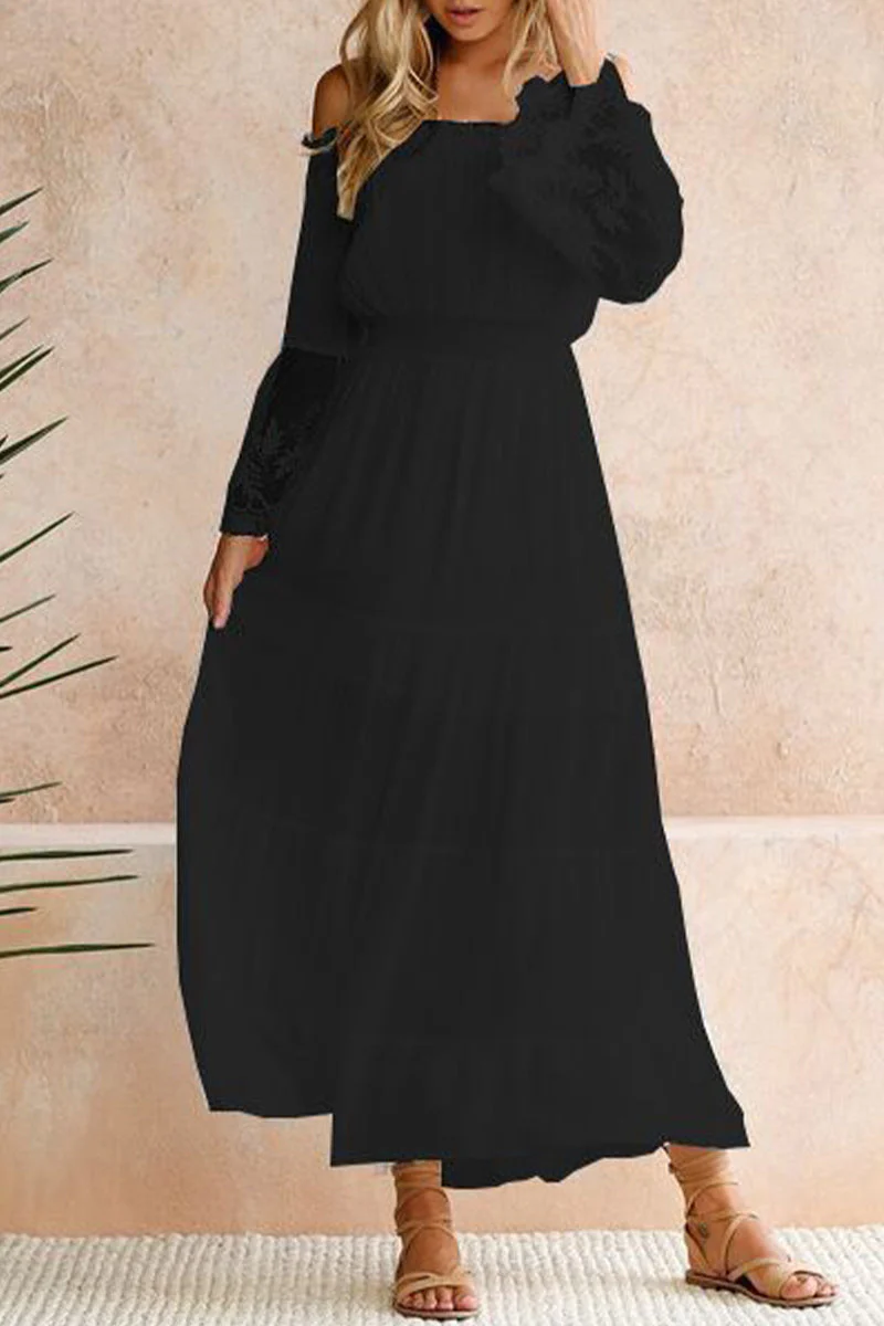 Fashion Casual Solid Patchwork Off the Shoulder Princess Dresses - Image 10