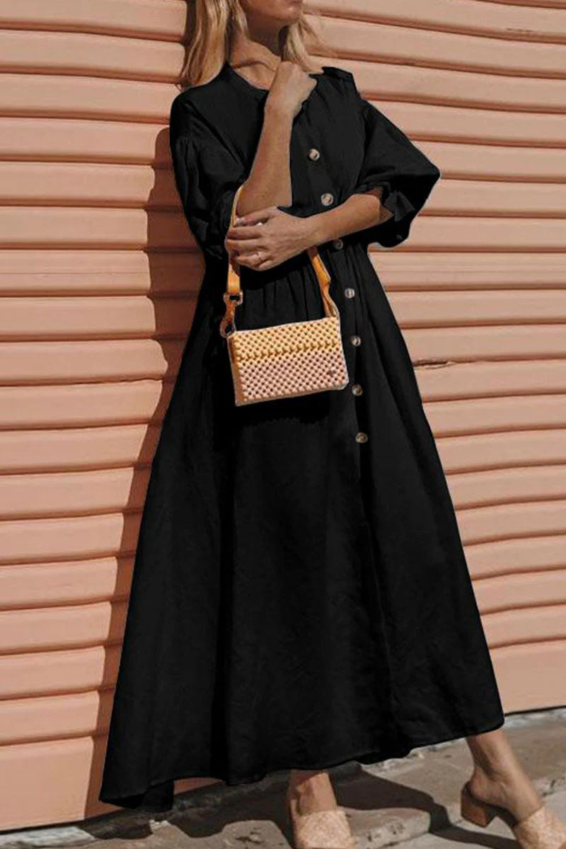 Fashion Casual Solid Patchwork Mandarin Collar A Line Dresses - Image 2
