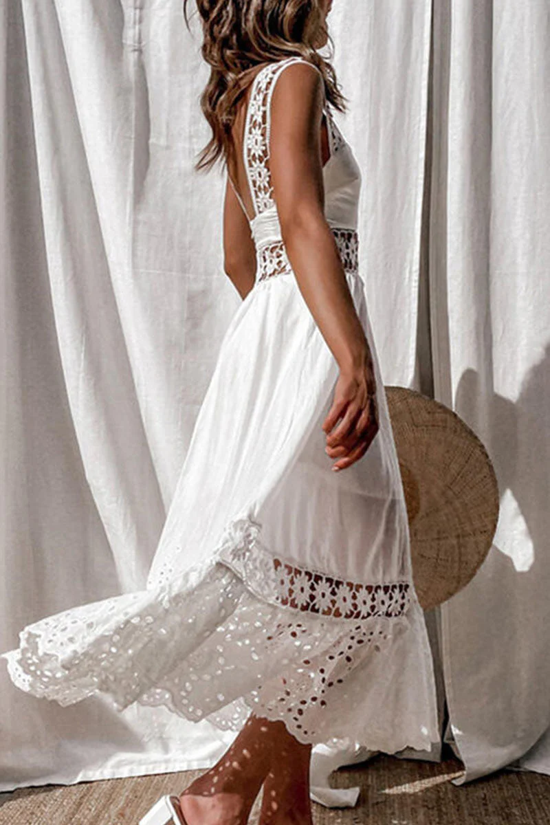 Fashion Casual Solid Patchwork Spaghetti Strap Princess Dresses - Image 3
