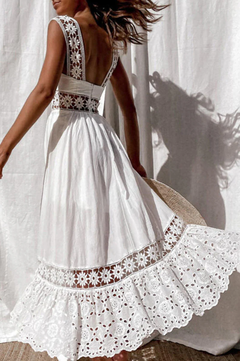 Fashion Casual Solid Patchwork Spaghetti Strap Princess Dresses - Image 4