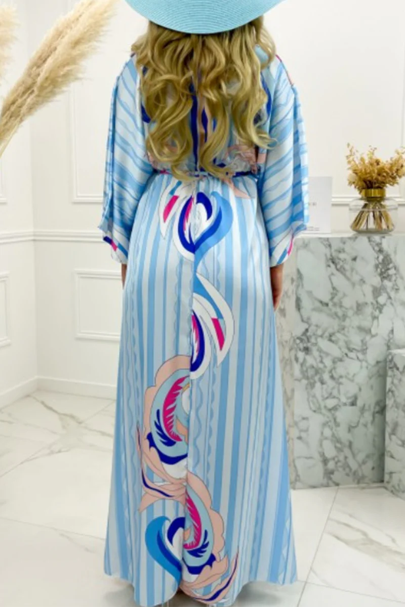 Fashion Elegant Frenulum Slit V Neck Printed Dress Dresses(4 colors) - Image 7