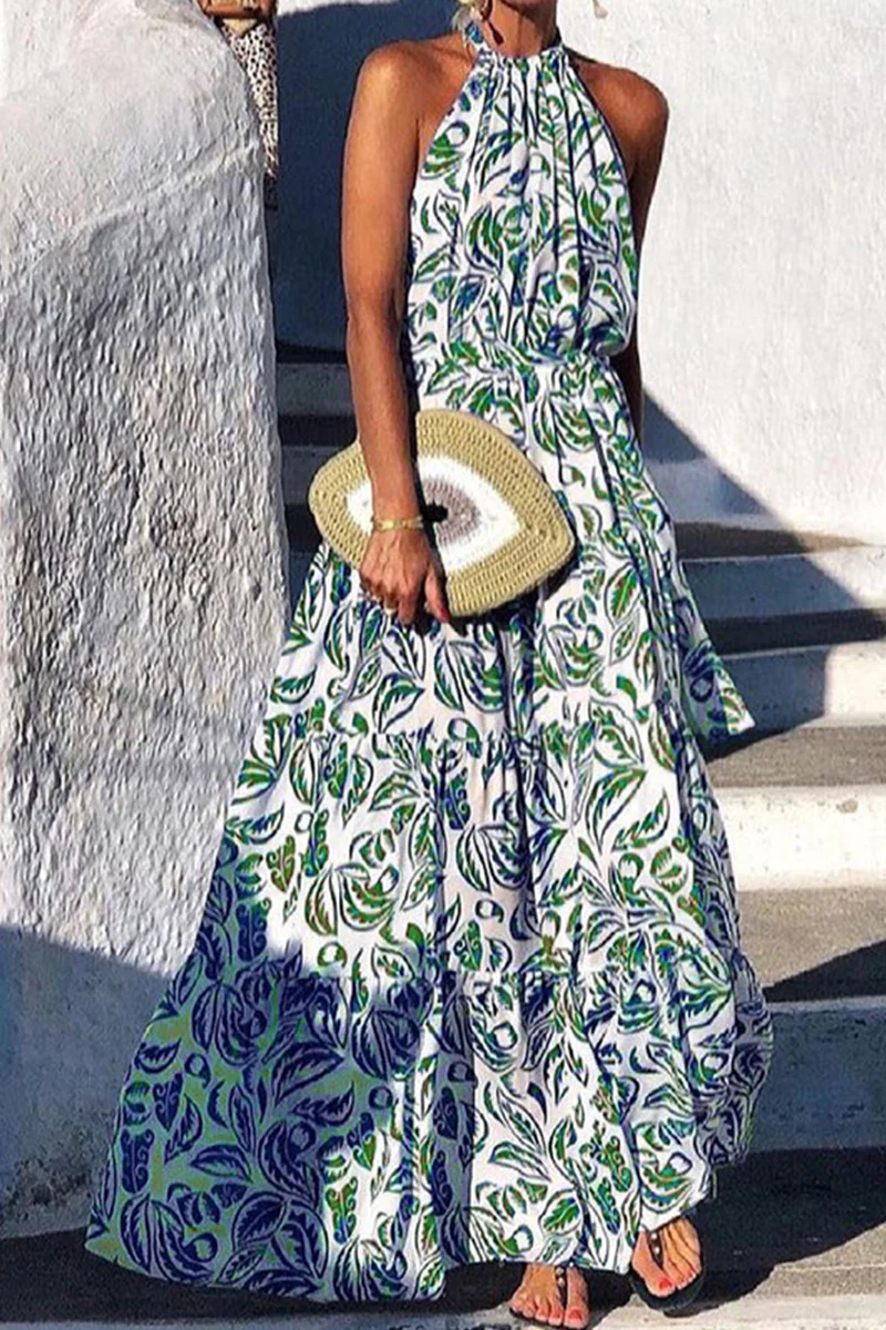 Fashion Elegant Print Flounce O Neck A Line Dresses(2 Colors) - Image 2