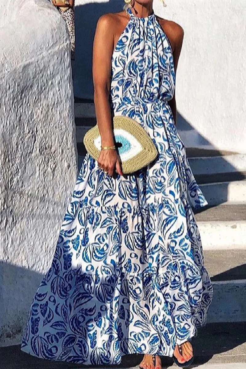 Fashion Elegant Print Flounce O Neck A Line Dresses(2 Colors) - Image 5