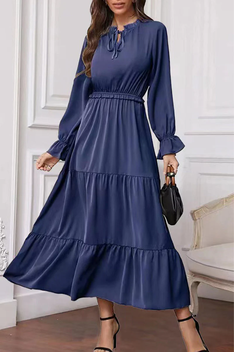 Fashion Elegant Solid Frenulum Lotus Leaf Collar Long Dress Dresses(8 colors) - Image 10