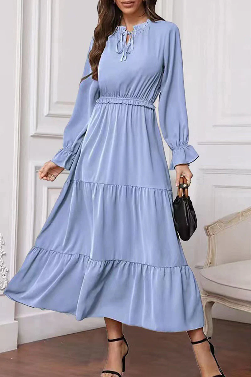 Fashion Elegant Solid Frenulum Lotus Leaf Collar Long Dress Dresses(8 colors) - Image 18