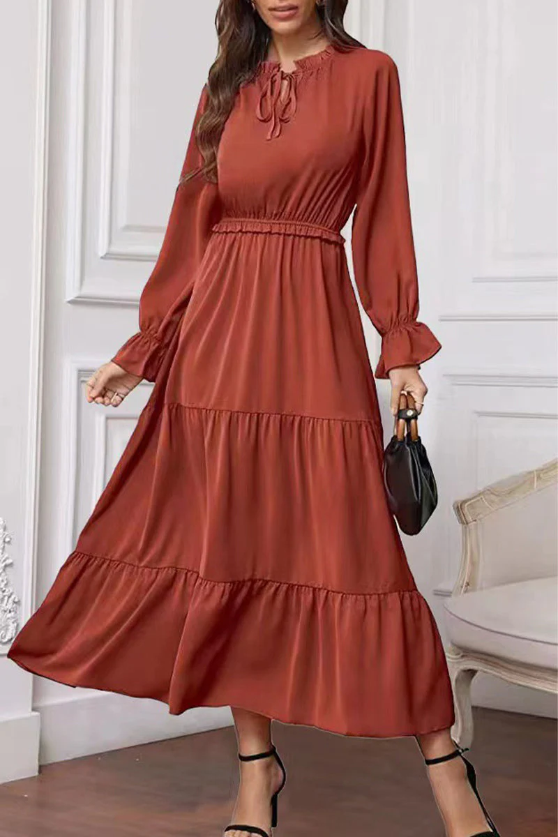 Fashion Elegant Solid Frenulum Lotus Leaf Collar Long Dress Dresses(8 colors) - Image 20