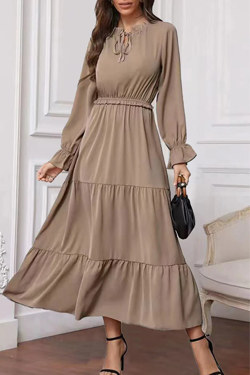 Fashion Elegant Solid Frenulum Lotus Leaf Collar Long Dress Dresses(8 colors) - Image 3