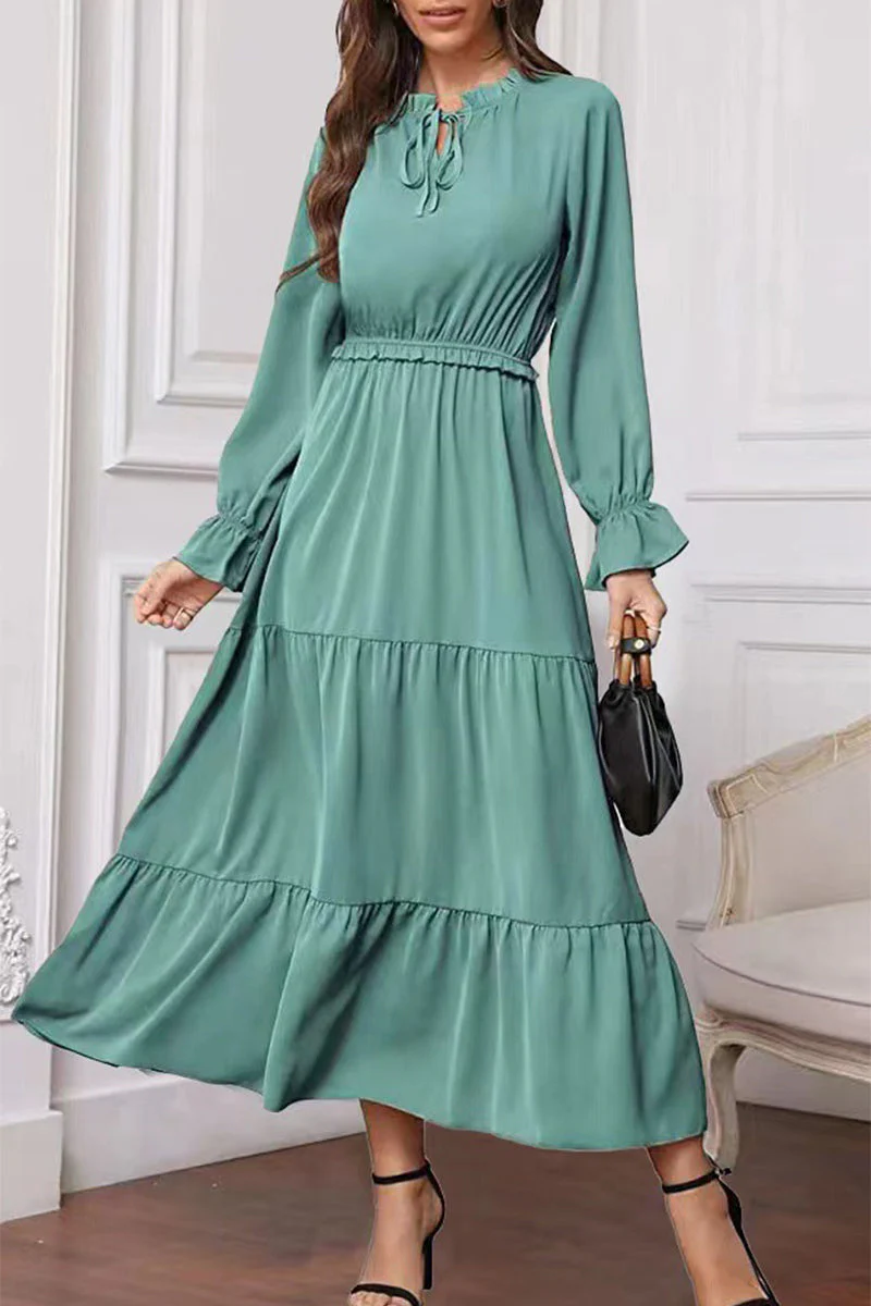 Fashion Elegant Solid Frenulum Lotus Leaf Collar Long Dress Dresses(8 colors) - Image 6