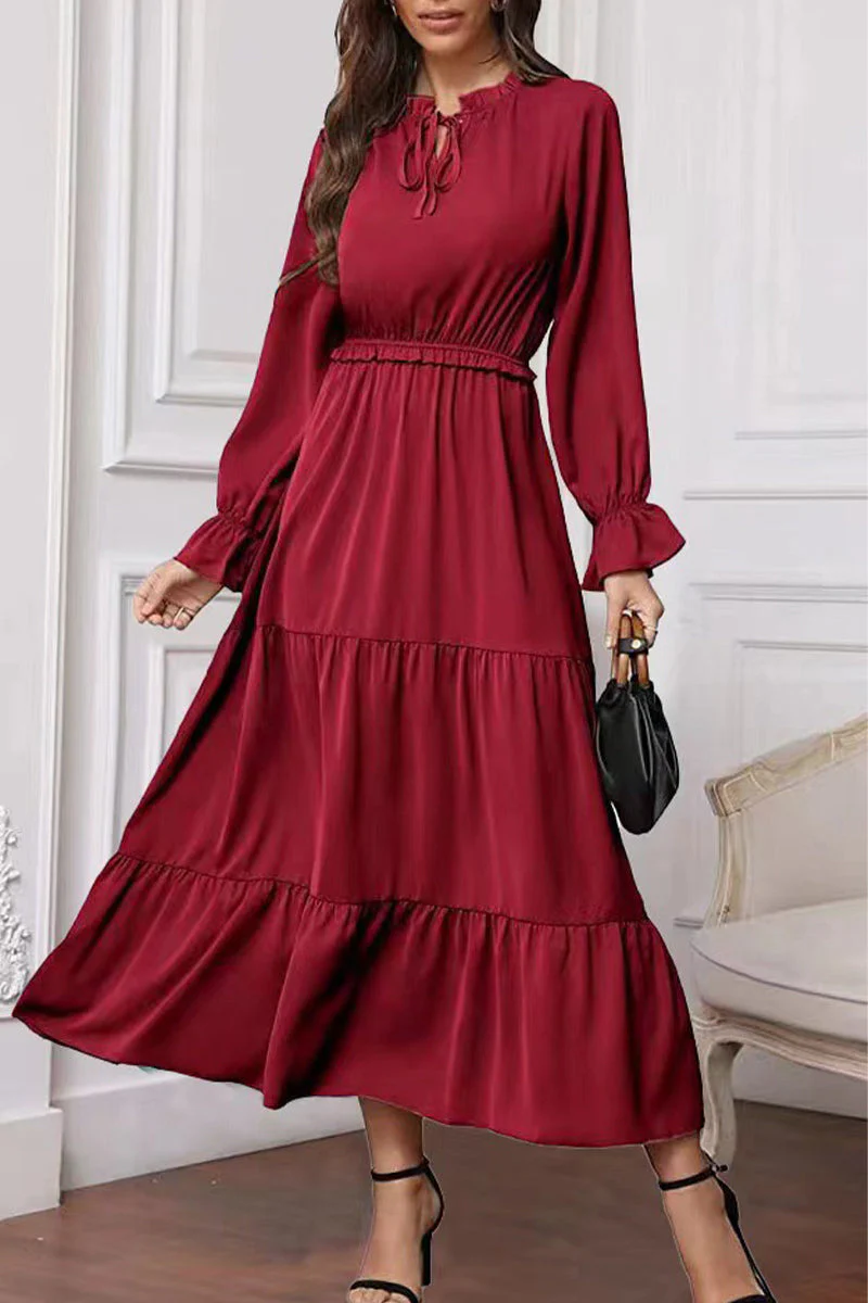Fashion Elegant Solid Frenulum Lotus Leaf Collar Long Dress Dresses(8 colors) - Image 7