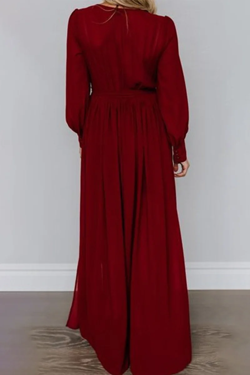 Fashion Elegant Solid Slit With Belt V Neck Dresses(5 colors) - Image 10