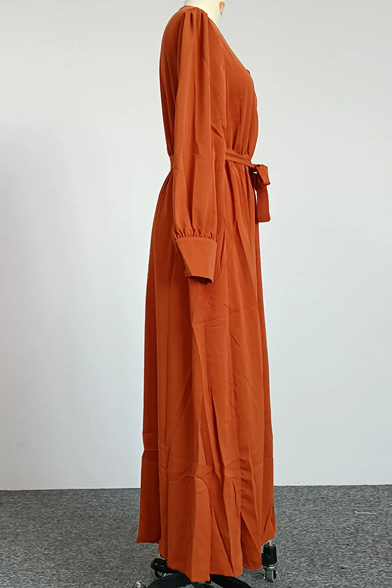 Fashion Elegant Solid Slit With Belt V Neck Dresses(5 colors) - Image 12