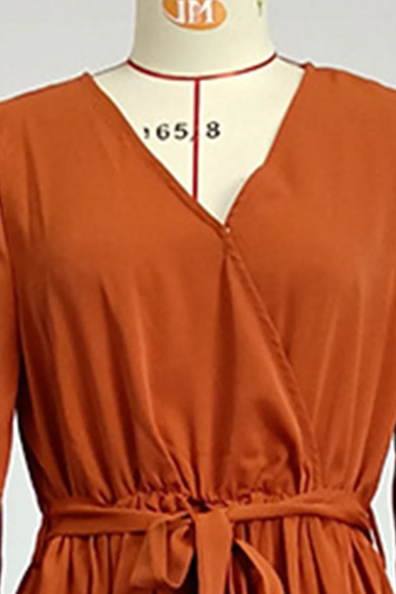 Fashion Elegant Solid Slit With Belt V Neck Dresses(5 colors) - Image 14