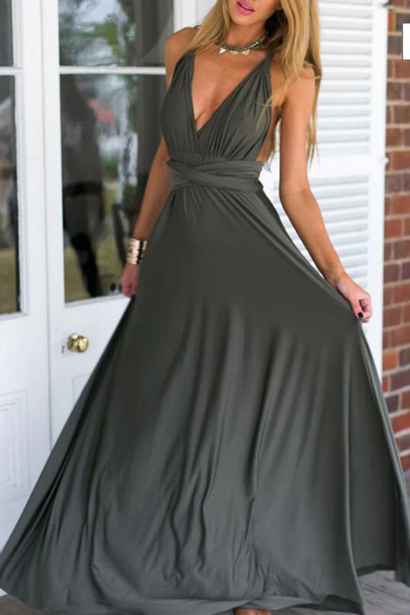 Fashion Elegant Solid Patchwork Backless Strap Design Evening Dress Dresses(20 Colors) - Image 33