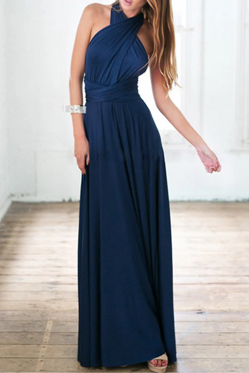 Fashion Elegant Solid Patchwork Backless Strap Design Evening Dress Dresses(20 Colors) - Image 37