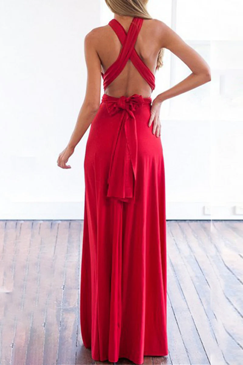 Fashion Elegant Solid Patchwork Backless Strap Design Evening Dress Dresses(20 Colors) - Image 5
