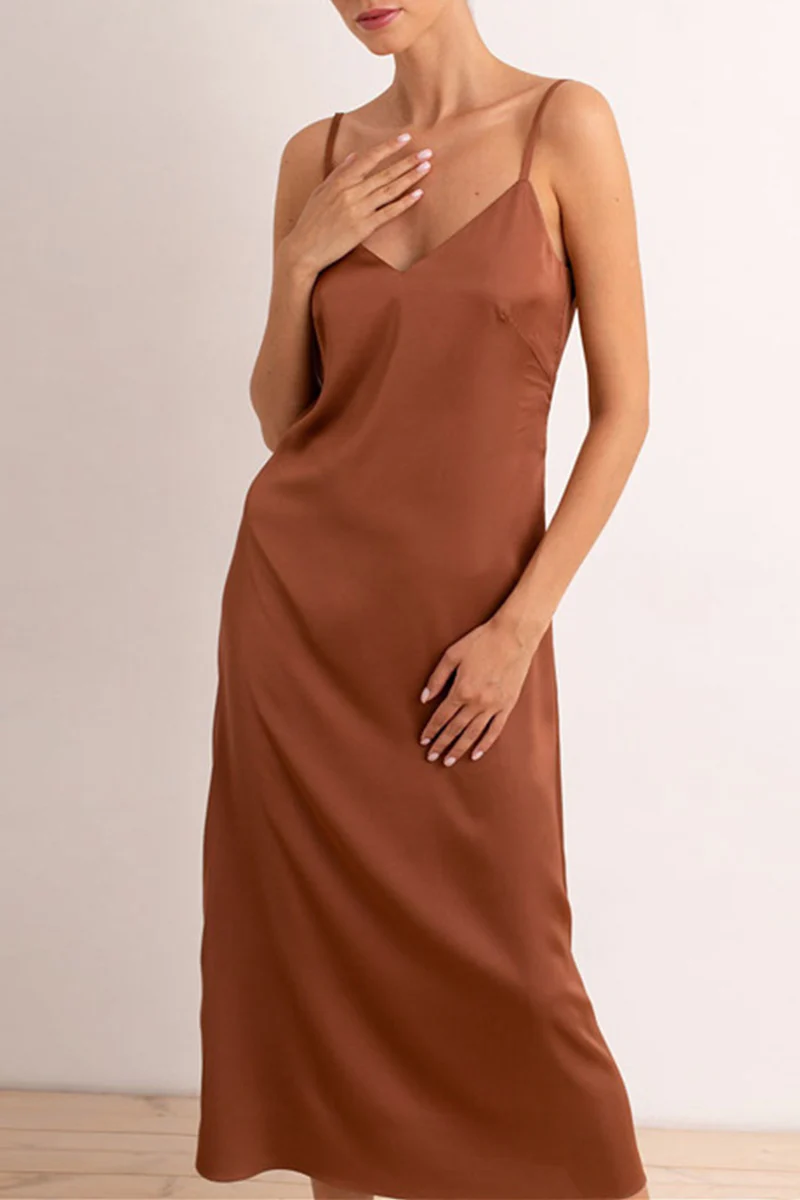 Fashion Elegant Solid V Neck A Line Dresses - Image 2
