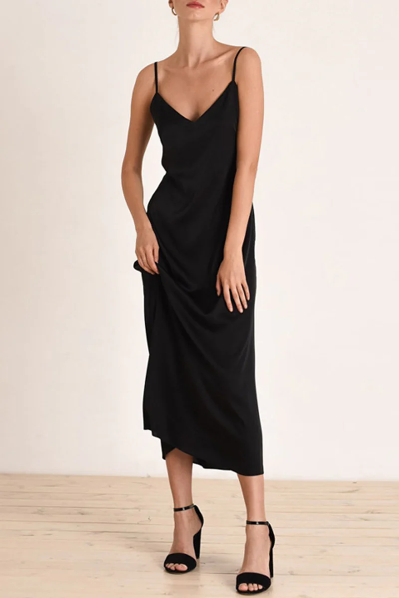 Fashion Elegant Solid V Neck A Line Dresses - Image 8