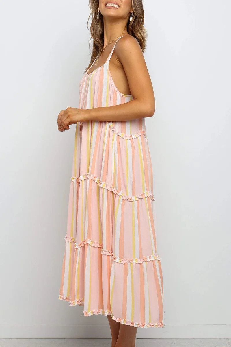 Fashion Patchwork Stringy Selvedge U Neck Dresses - Image 5