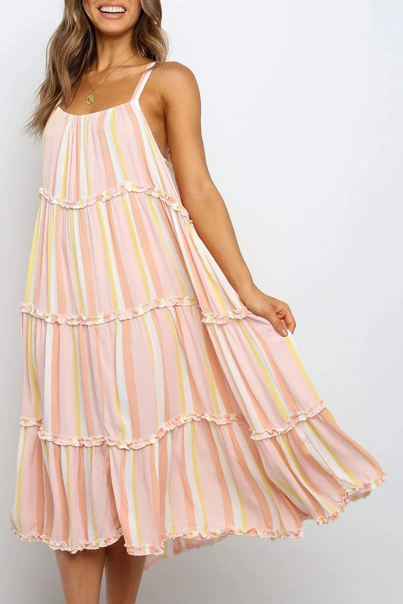 Fashion Patchwork Stringy Selvedge U Neck Dresses - Image 7
