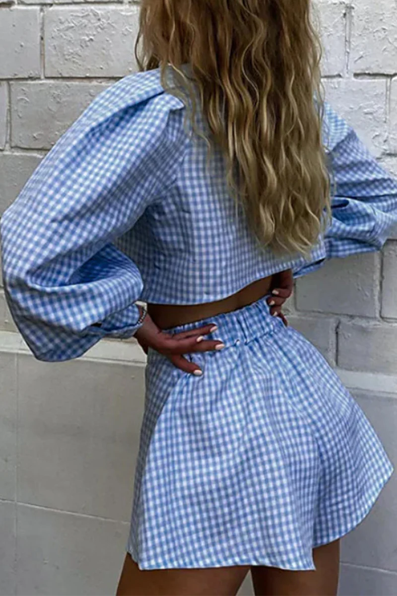 Fashion Plaid Patchwork Turndown Collar Long Sleeve Two Pieces(3 colors) - Image 5