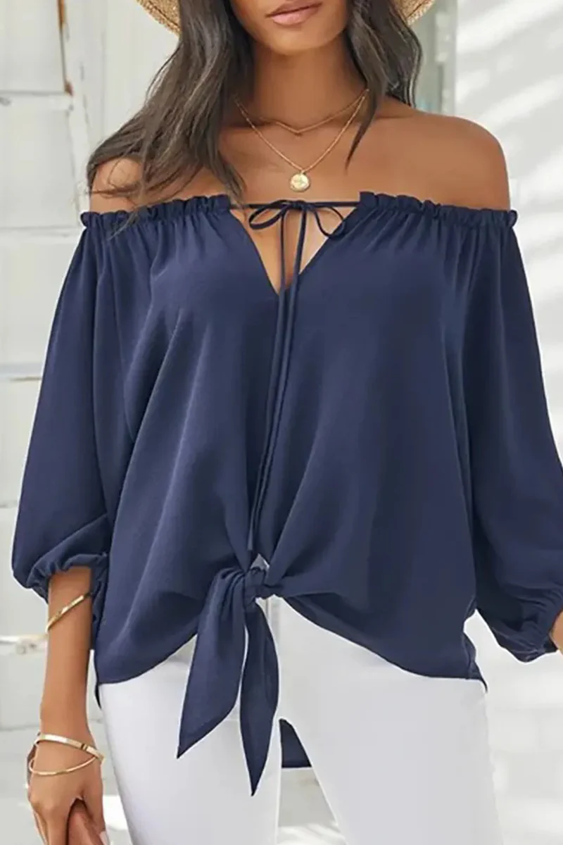 Fashion Print Patchwork Off the Shoulder Tops(7 Colors) - Image 7