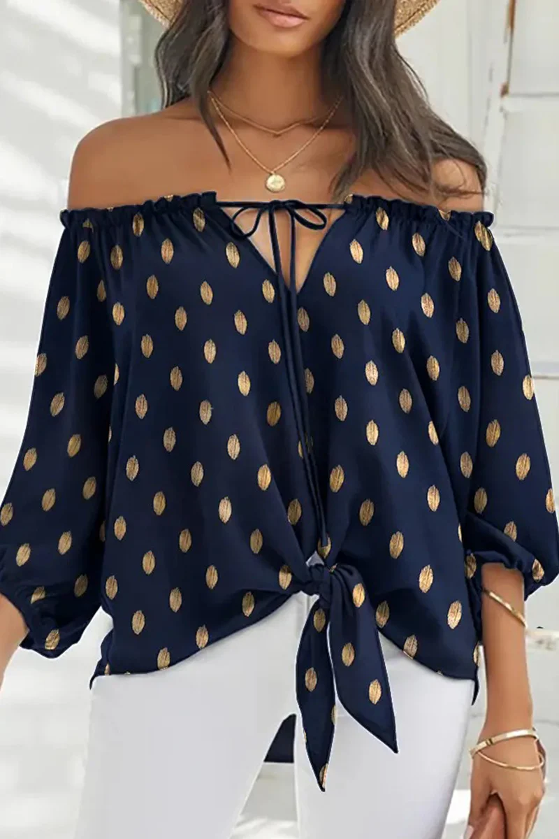 Fashion Print Patchwork Off the Shoulder Tops(7 Colors) - Image 9