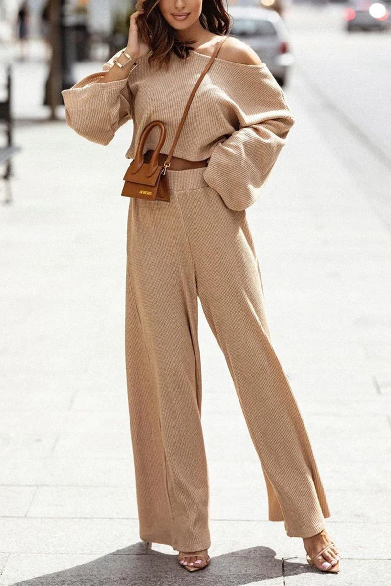 Fashion Off the Shoulder Long Sleeve Two Pieces(3 Colors) - Image 12