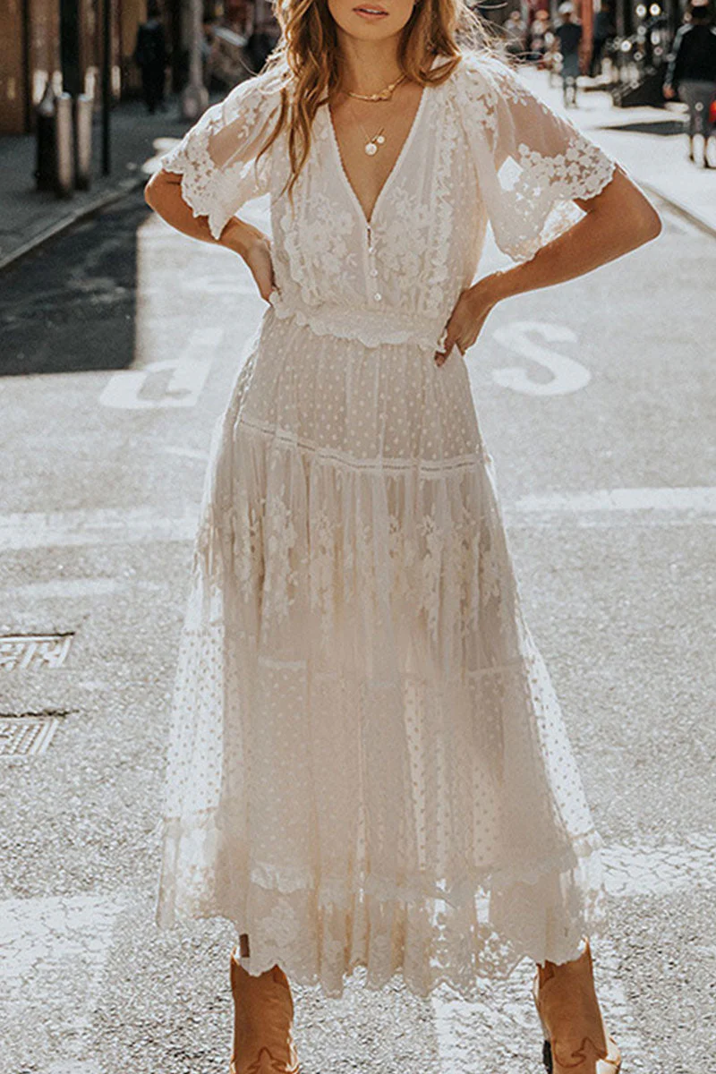 Fashion Sexy Solid Patchwork V Neck Princess Dresses - Image 5