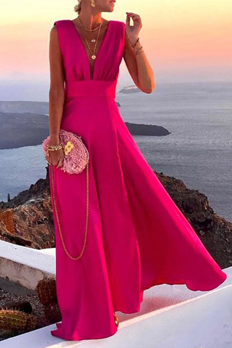 Fashion Simplicity Print Split Joint V Neck A Line Dresses(5 colors) - Image 9