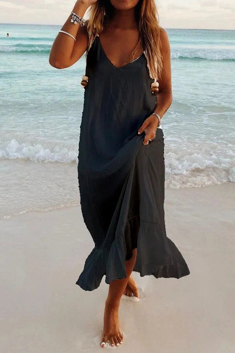 Fashion Simplicity Solid Patchwork V Neck Beach Dresses(5 Colors) - Image 7