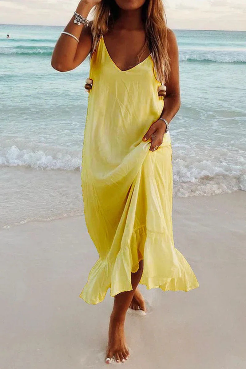 Fashion Simplicity Solid Patchwork V Neck Beach Dresses(5 Colors) - Image 8
