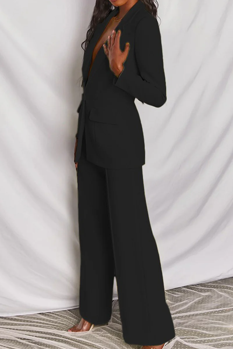 Fashion Solid Patchwork Turndown Collar Long Sleeve Two Pieces - Image 10