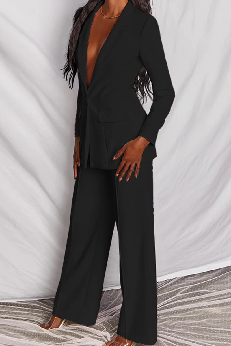 Fashion Solid Patchwork Turndown Collar Long Sleeve Two Pieces - Image 11