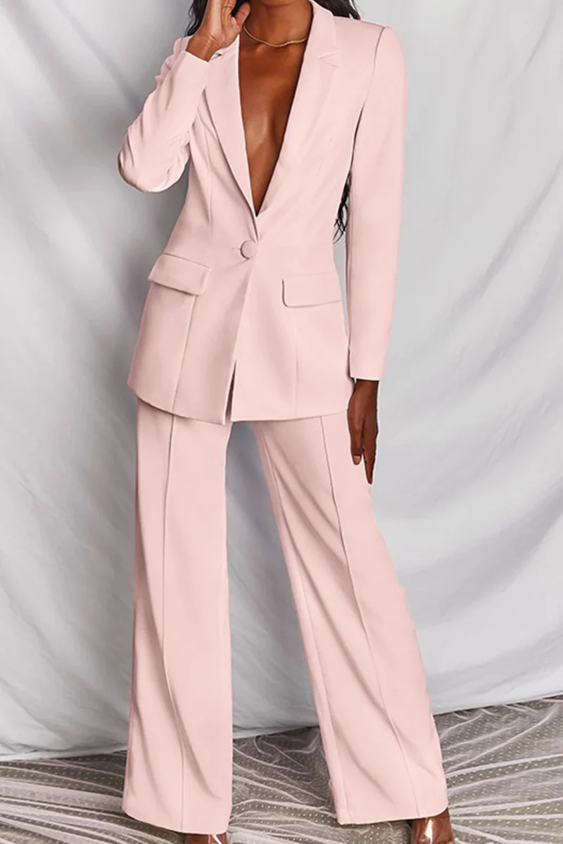 Fashion Solid Patchwork Turndown Collar Long Sleeve Two Pieces - Image 14