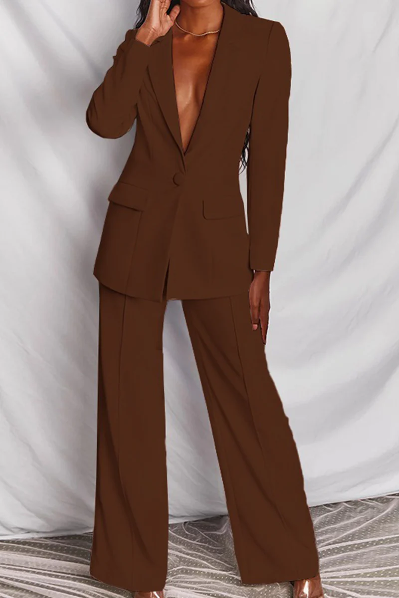 Fashion Solid Patchwork Turndown Collar Long Sleeve Two Pieces - Image 21