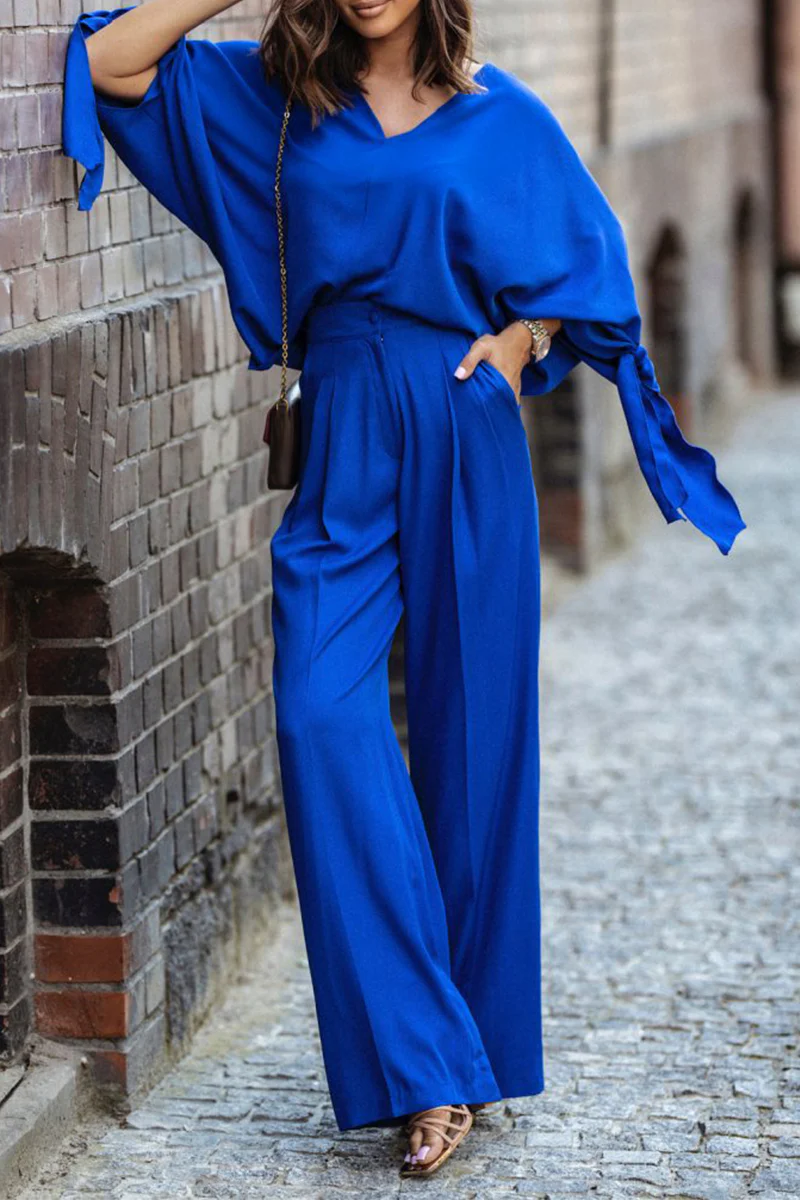Fashion Solid Patchwork V Neck Long Sleeve Two Pieces - Image 10