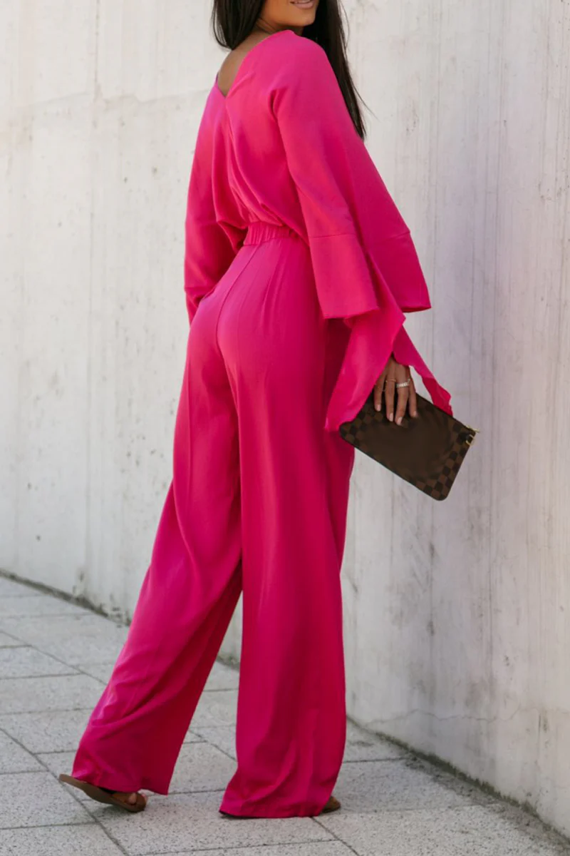 Fashion Solid Patchwork V Neck Long Sleeve Two Pieces - Image 6