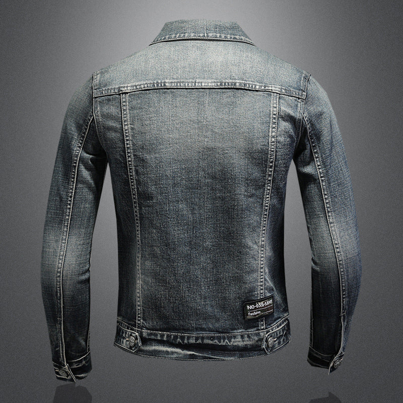Fashion stand collar denim jacket trendy stretch denim jacket coat - Image 3
