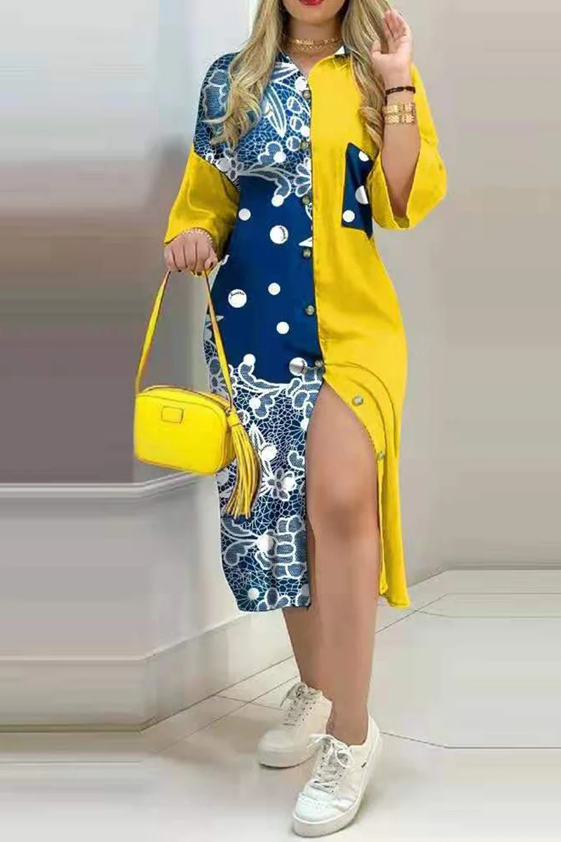 Fashion Street Print Buckle  Contrast Shirt Dress Dresses - Image 16