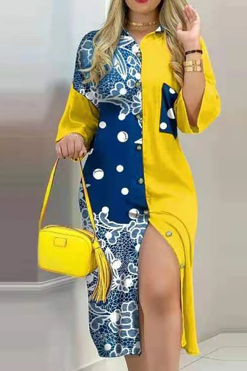Fashion Street Print Buckle  Contrast Shirt Dress Dresses - Image 32