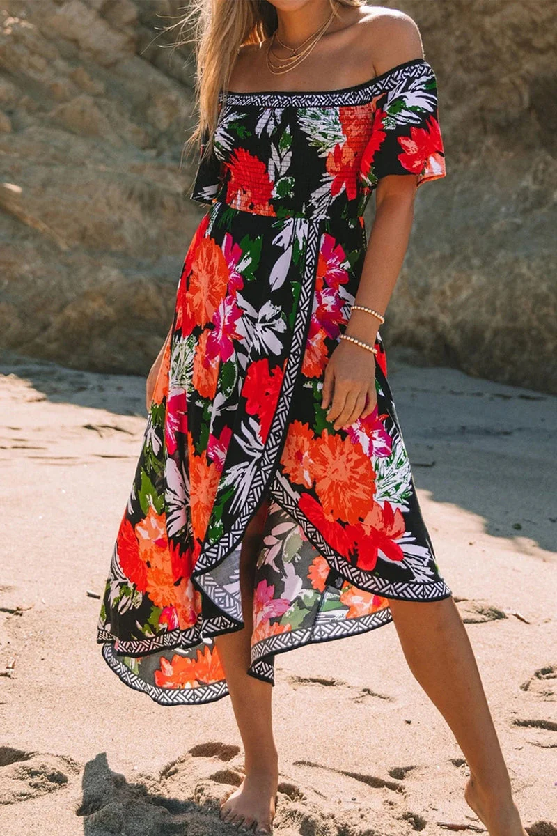 Fashion Street Print Patchwork Off the Shoulder Irregular Dresses - Image 12
