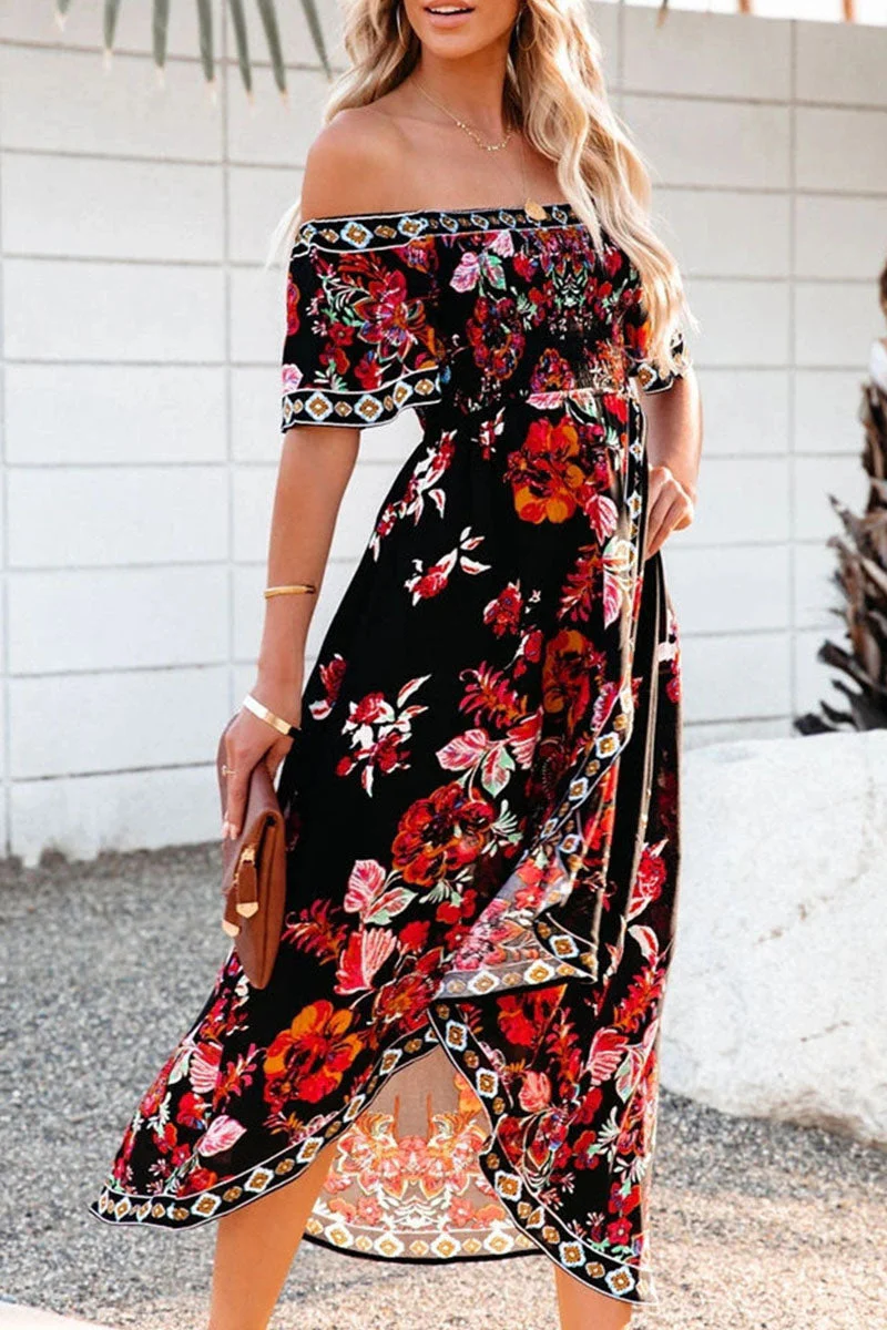 Fashion Street Print Patchwork Off the Shoulder Irregular Dresses - Image 15