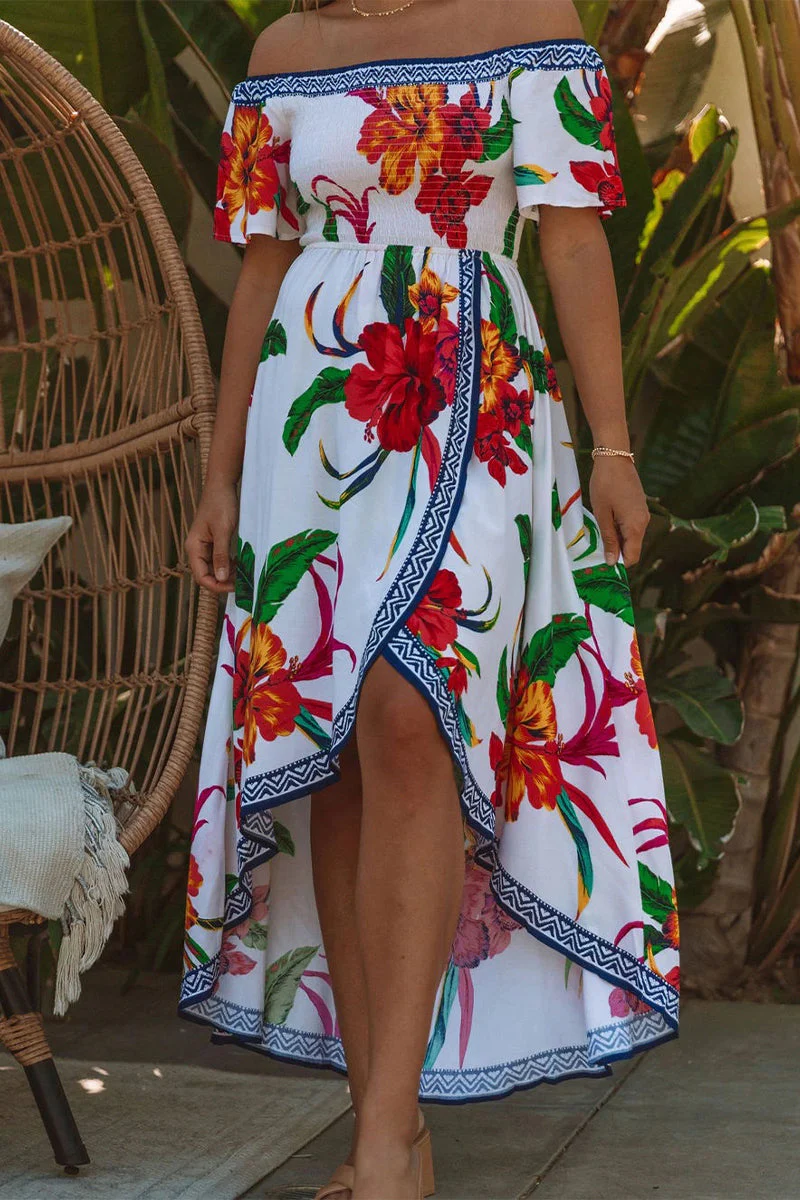 Fashion Street Print Patchwork Off the Shoulder Irregular Dresses - Image 17