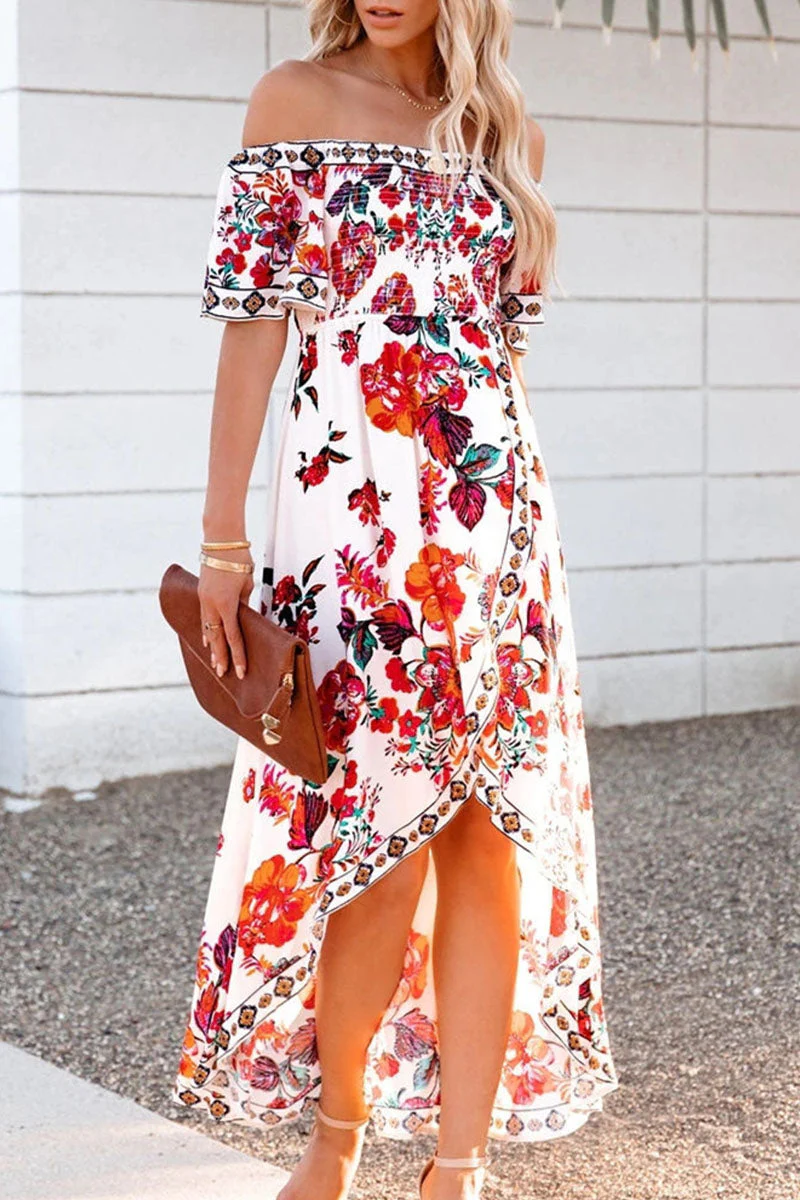 Fashion Street Print Patchwork Off the Shoulder Irregular Dresses - Image 19