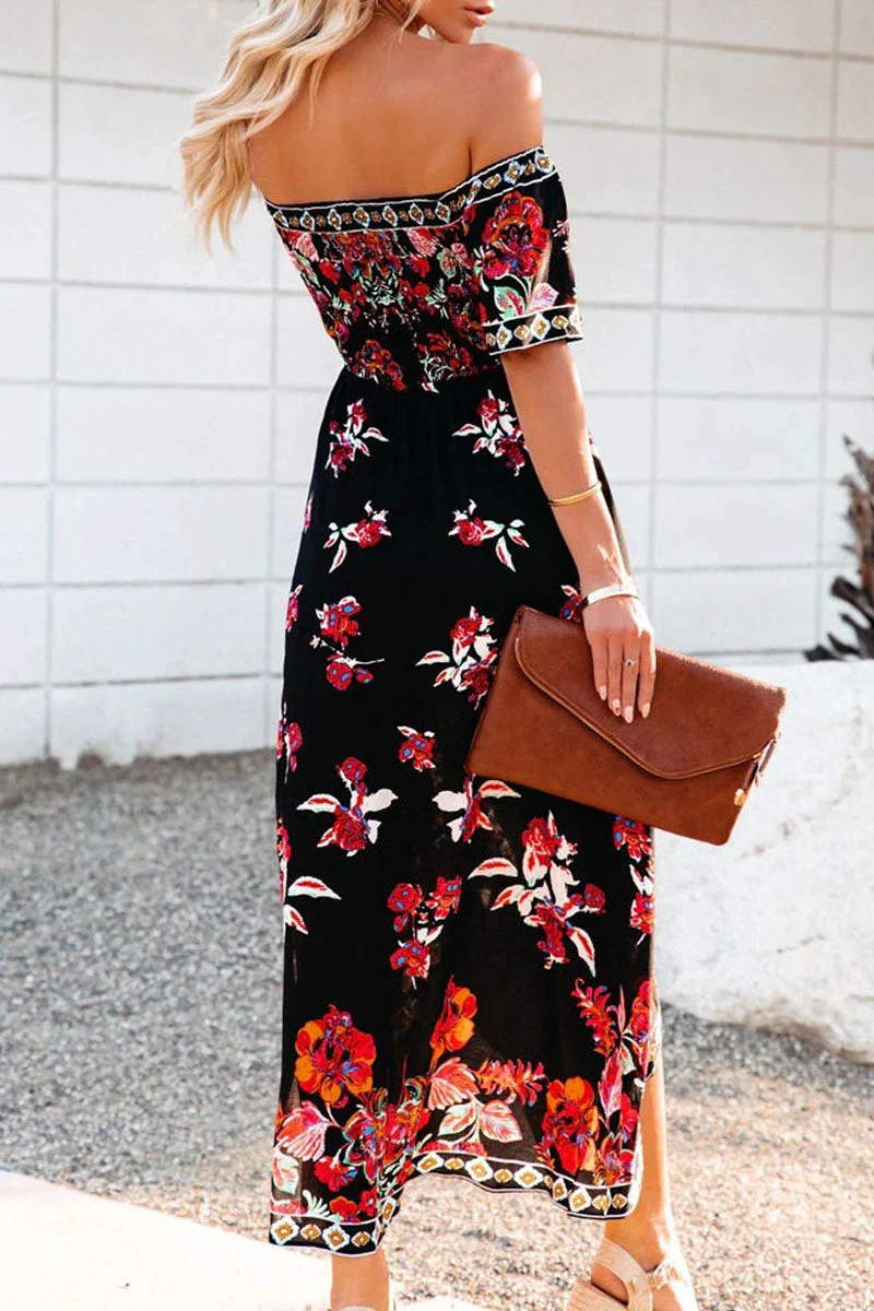 Fashion Street Print Patchwork Off the Shoulder Irregular Dresses - Image 6