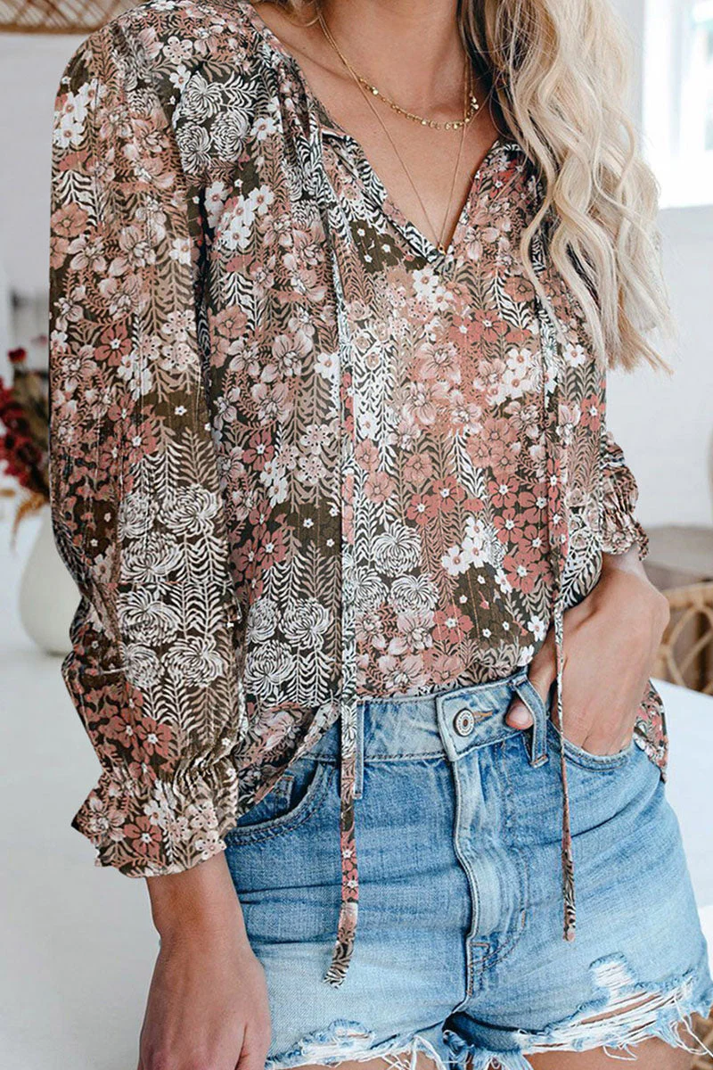 Fashion Street Print Patchwork V Neck Tops - Image 13