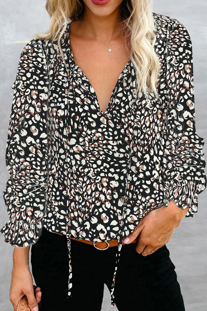 Fashion Street Print Patchwork V Neck Tops - Image 14